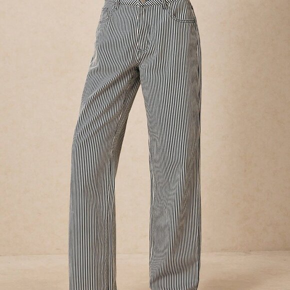 Dark Wash Casual Women's Striped Denim Jeans - Picture 5 of 6